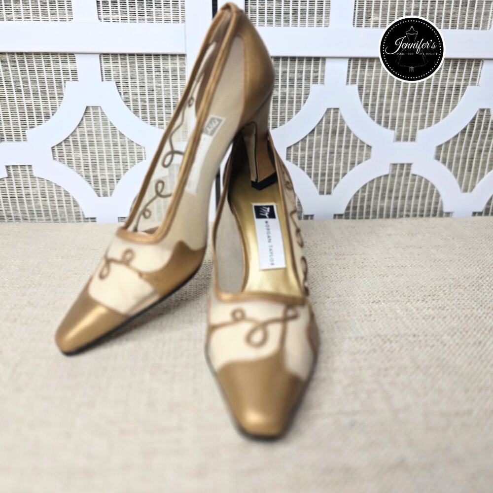 Morgan Taylor BRAND NEW Gold Tone Mesh Swirl Slip on Heels Size 8B
